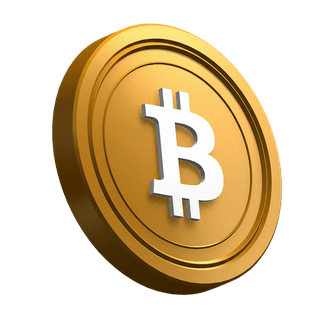 Moeda de Bitcoin (BTC) em posição inclinada no design da seção principal